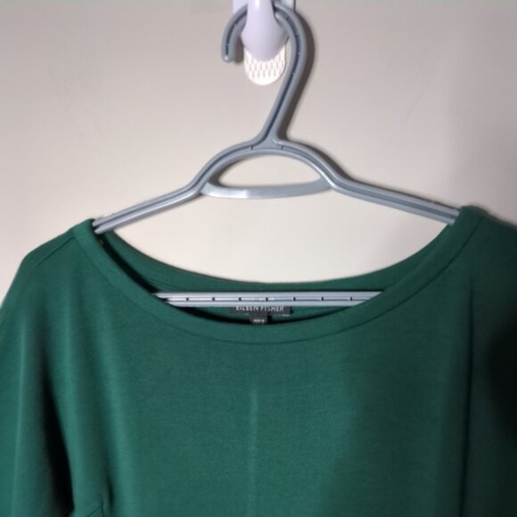 Eileen Fisher Tencel Ponte 3/4-Sleeve Boat-Neck Dress Emerald Green Size Small - Picture 4 of 8